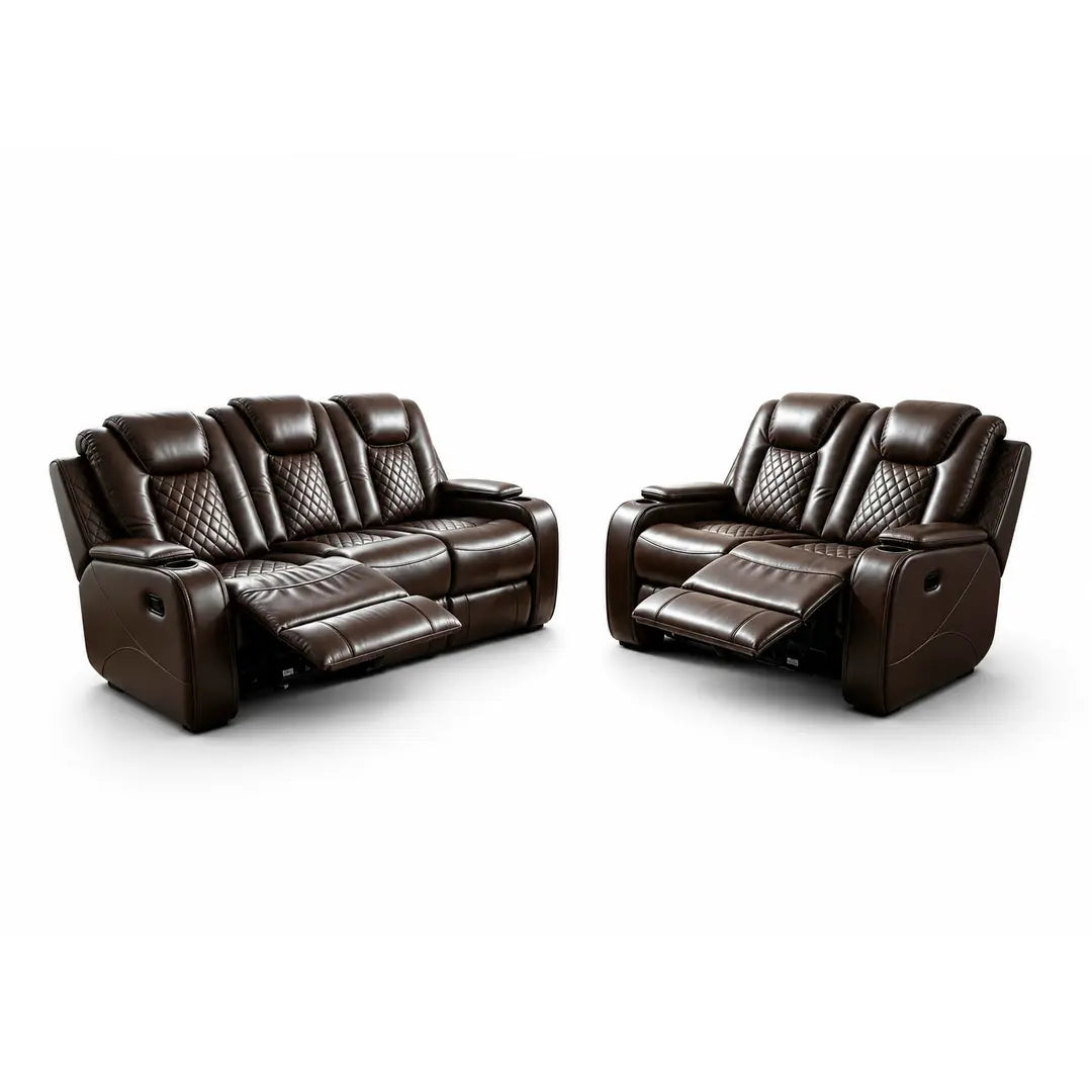 MNS Antalya 3+2 Seater Leather Recliner Sofa Set – Available in Black, Grey & Brown