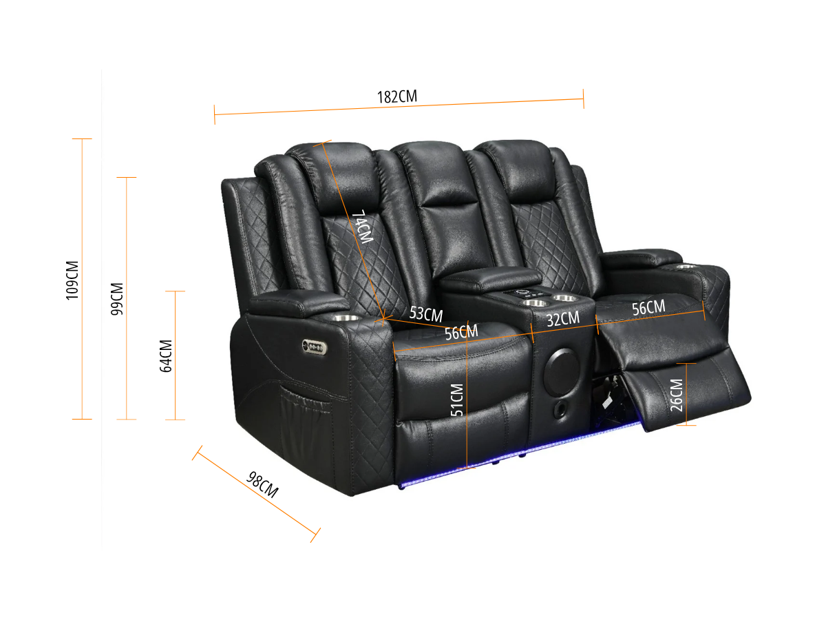 Sianna Electric Recliner 3+2 Sofa Set Black Aire Leather