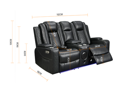 Sianna Electric Recliner 3+2 Sofa Set Black Aire Leather