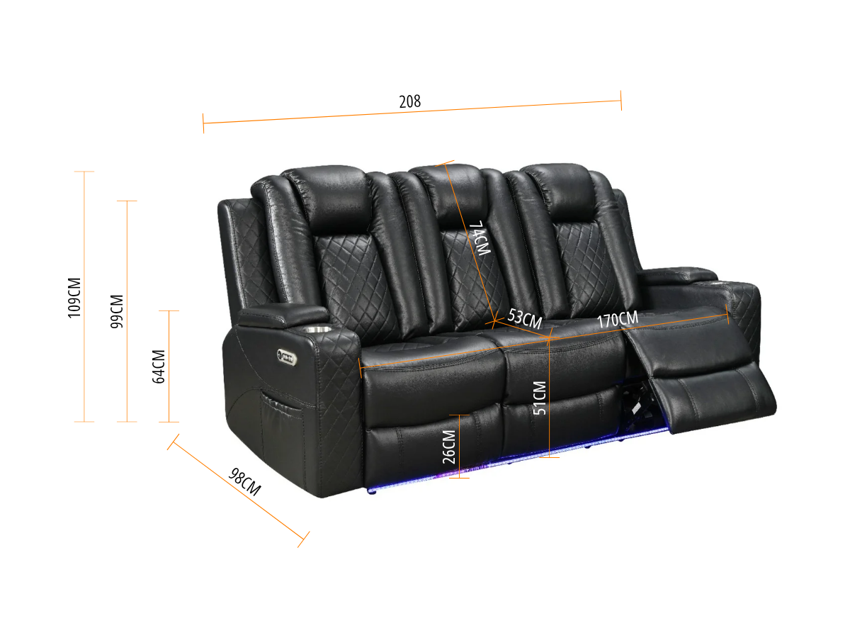 Sianna Electric Recliner 3+2 Sofa Set Black Aire Leather