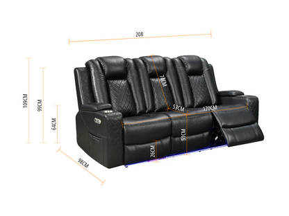Sianna Electric Recliner 3+2 Sofa Set Black Aire Leather