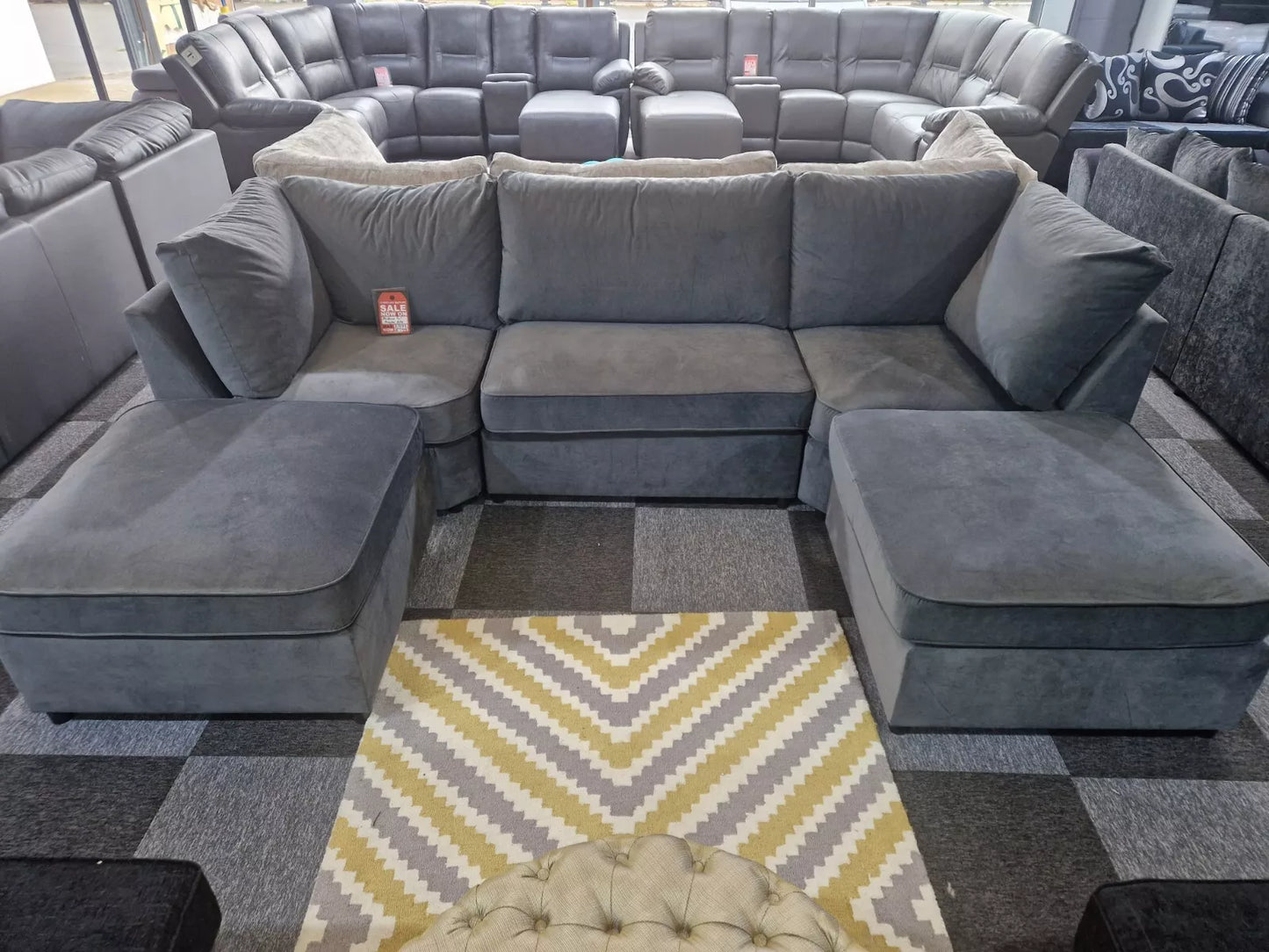 S.D Bishop Grey Plush Velvet U Shape Corner Sofa