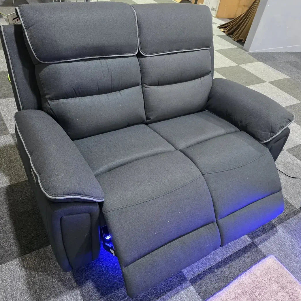 Venice Electric Recliner Sofa Set, Fabric, 3 and 2 Seater, Platinum, with USB, Type C, LED, and Reading Lights