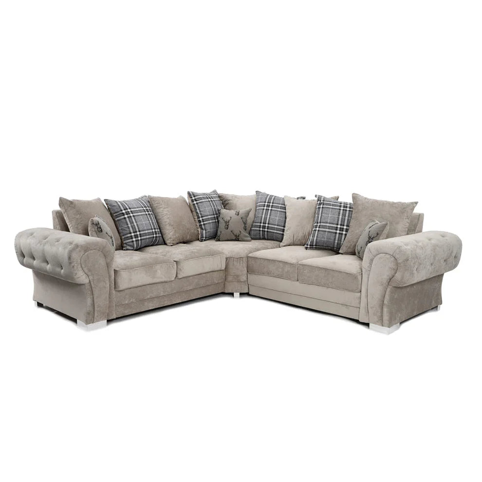 Verona Grey Corner Sofa - Soft Fabric Scatter back Cushions-Sofa For Sale-2C2 Large Couch-sofa set for living room- sofas for living room